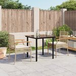 vidaXL Ensemble à manger de jardin et coussins 3 Pièces Beige poly rotin