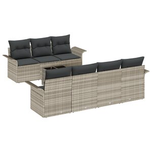 Ensemble de 8 pièces de canapé de jardin avec coussins gris clair en poly rotin