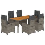 vidaXL Ensemble à manger de jardin et coussins 7 Pièces gris rotin