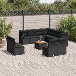 vidaXL Salon de jardin 12 Pièces avec coussins noir résine tressée