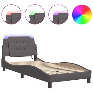 vidaXL Cadre de lit avec LED sans matelas Zadar gris 90x190 cm