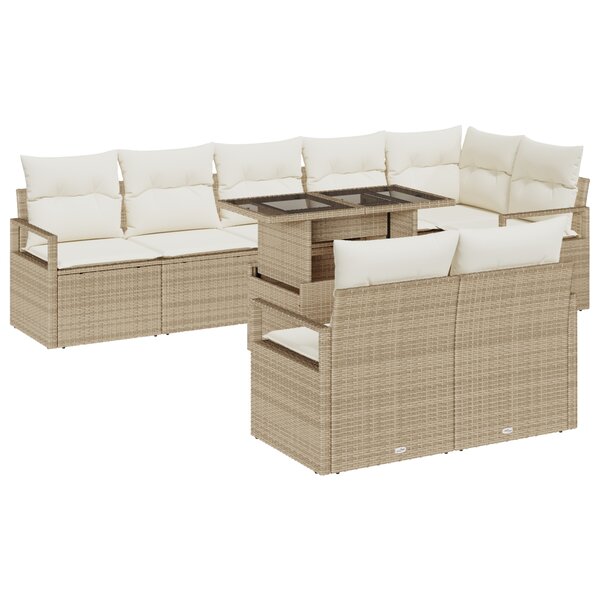 Ensemble de Canapé de Jardin 9 Pièces avec Coussins Beige Poly Rattan