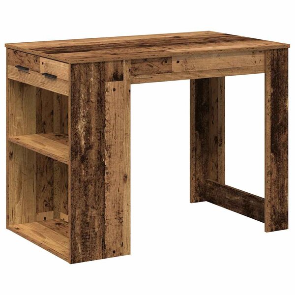 vidaXL Bureau avec tiroir et étagère vieux bois bois d'ingénierie