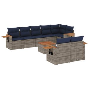 vidaXL Salon de jardin 9 Pièces avec coussins gris résine tressée