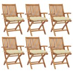 vidaXL Chaises pliables de jardin avec coussins 6 Pièces Bois de teck