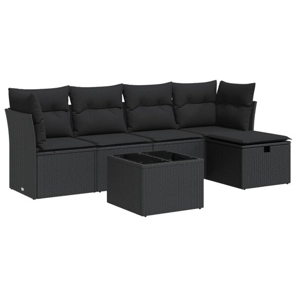 vidaXL Salon de jardin 6 Pièces avec coussins noir résine tressée