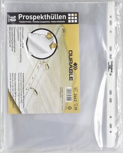 Sachet de 10 Pochettes perforées A4 ouverte 2 cotés Transparent DURABLE