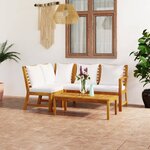 vidaXL Salon de jardin 4 Pièces avec coussin Crème Bois d'acacia solide