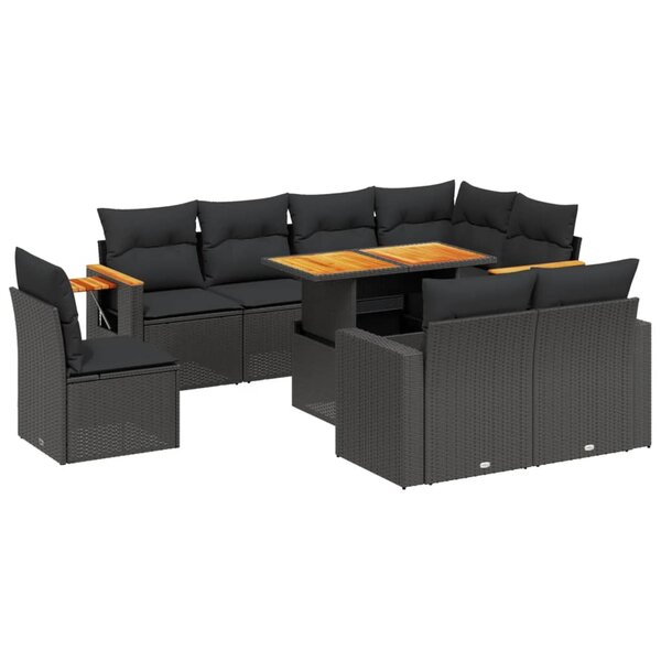 vidaXL Salon de jardin 9 Pièces avec coussins noir résine tressée