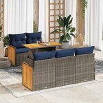 vidaXL Salon de jardin avec coussins 6 Pièces gris résine tressée acacia