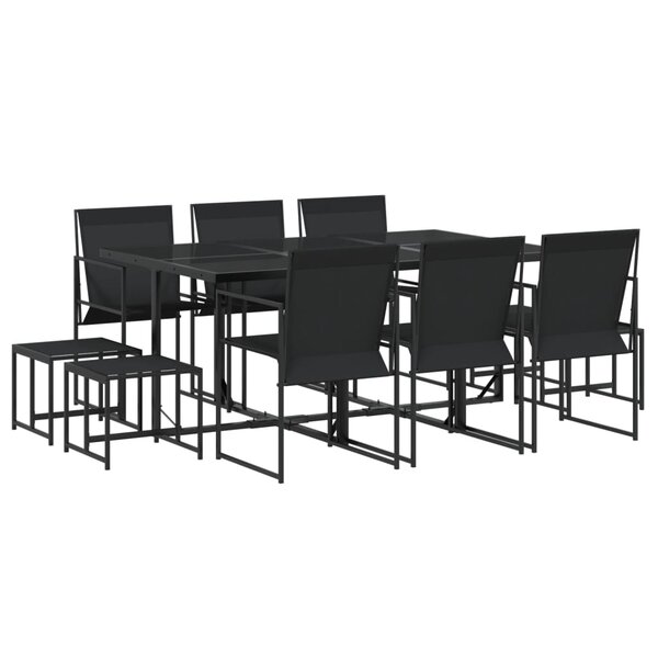vidaXL Ensemble à manger de jardin 11 Pièces noir textilène