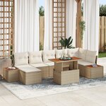 Ensemble de Sofa de Jardin de 8 Pièces avec Coussins Beige Poly Rattan