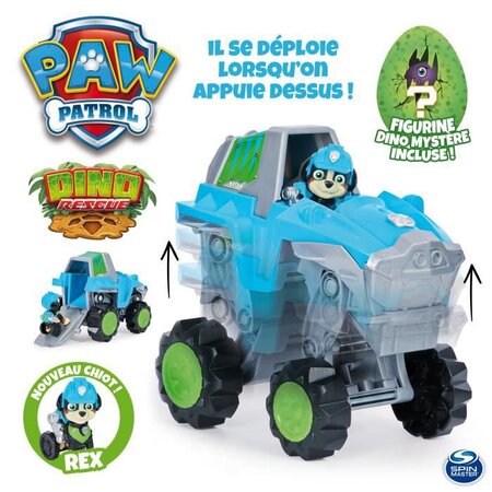Pat patrouille - vehicule + figurine deluxe rex dino rescue paw