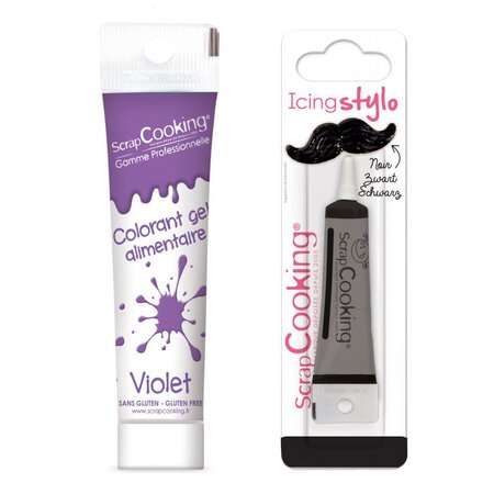 Colorant alimentaire en gel 20 g violet + Stylo de glaçage noir