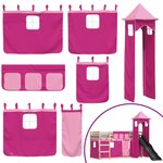 vidaXL Lit superposé avec toboggan et rideaux rose 80x200 cm
