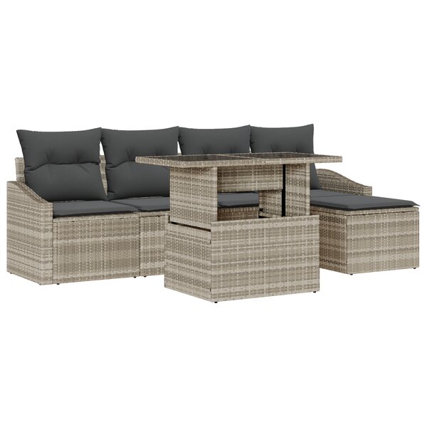 vidaXL Ensemble de canapé de jardin 6 pièces avec coussins en rotin synthétique gris clair