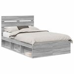 vidaXL Cadre de lit Gris Sonoma 135 x 190 cm Bois de pin massif