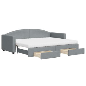vidaXL Lit de jour avec gigogne et tiroirs gris clair 80x200 cm tissu