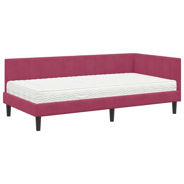 vidaXL Cadre de lit d'angle Rouge bordeaux 90 x 190 cm Velours