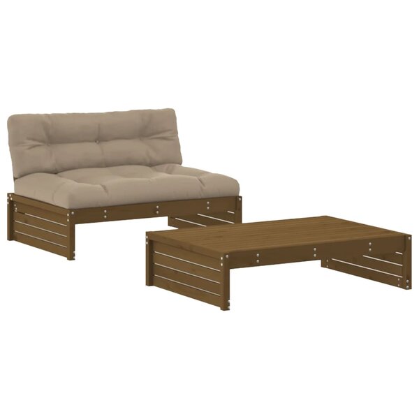 vidaXL Salon de jardin 2 Pièces avec coussins marron miel bois massif