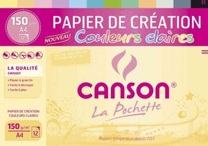 Pochette de 12 feuilles de papier de création A4 150 g couleurs claires assorties CANSON