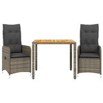 vidaXL Ensemble de bistro de jardin 3 Pièces coussins gris poly rotin