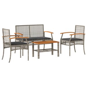 vidaXL Salon de jardin 4 Pièces avec coussins Gris Résine tressée