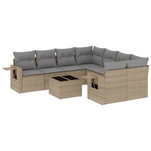 vidaXL Salon de jardin avec coussins 9 Pièces beige résine tressée