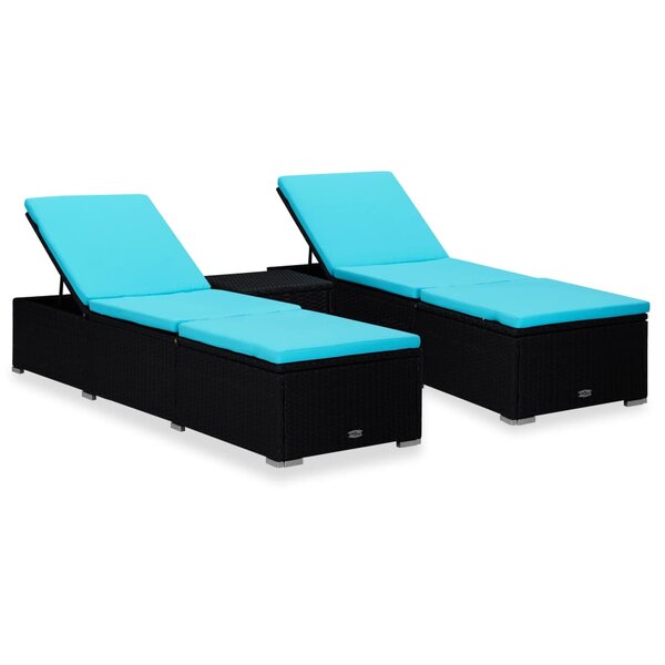 vidaXL Chaises longues de jardin table à thé 3 Pièces Résine tressée Noir