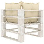 vidaXL Canapé d'angle palette de jardin avec coussins crème Bois