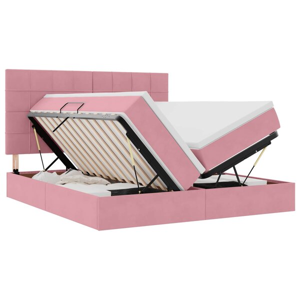 vidaXL Lit de rangement LED avec matelas Rose 200 x 200 cm Velours