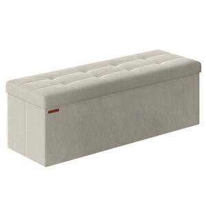 Banc de rangement pouf en velours avec couvercle avec 2 boîtes séparateur amovible capacité de charge 300 kg pour couloir salon chambre beige 12_0004162
