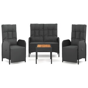 vidaXL Ensemble à manger de jardin 4 Pièces avec coussins noir