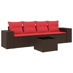 vidaXL Salon de jardin avec coussins 5 Pièces marron résine tressée
