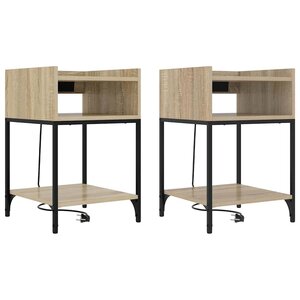 vidaXL Table de chevet avec étagère 2 Pièces Chêne sonoma 40 x 40 x 61 cm