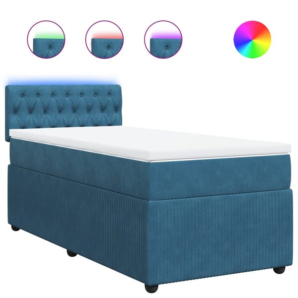 vidaXL Sommier à lattes de lit avec matelas bleu 90x200 cm velours