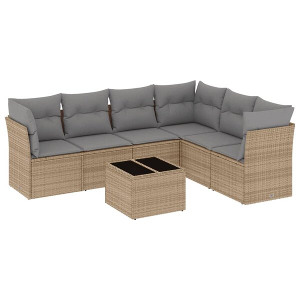 vidaXL Salon de jardin avec coussins 7 Pièces beige résine tressée