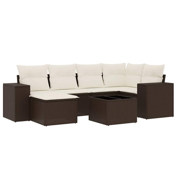 vidaXL Salon de jardin avec coussins 7 Pièces marron résine tressée