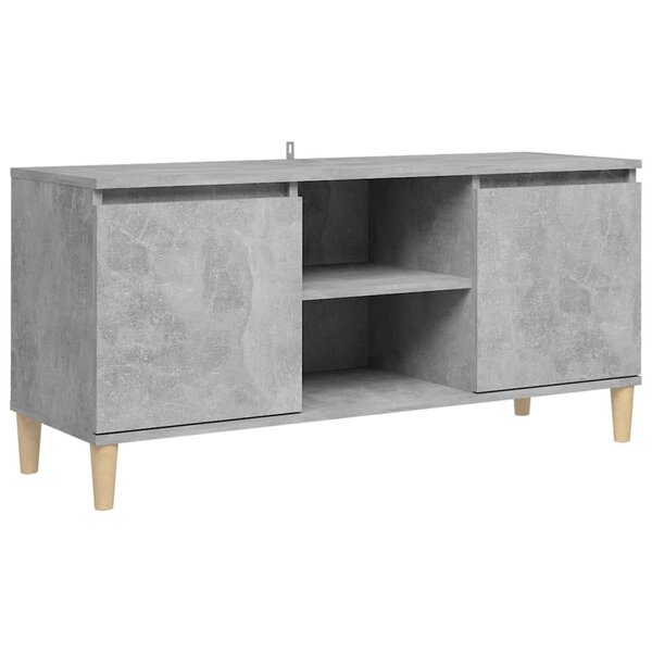 vidaXL Meuble TV avec pieds en bois massif Gris béton 103 5x35x50 cm
