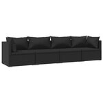 vidaXL Salon de jardin 4 Pièces avec coussins Résine tressée Noir