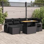vidaXL Salon de jardin 7 Pièces avec coussins noir résine tressée