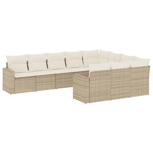 vidaXL Salon de jardin avec coussins 10 Pièces beige résine tressée