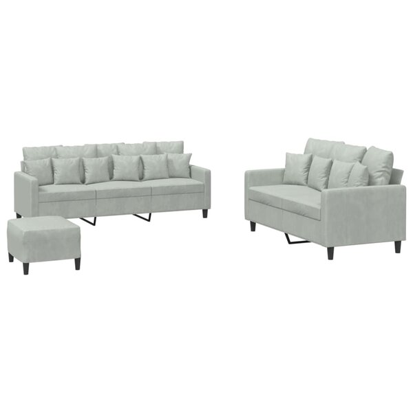 vidaXL Ensemble de canapés 3 Pièces avec coussins Gris clair Velours