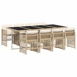 vidaXL Ensemble à manger de jardin et coussins 9 Pièces beige Poly rotin