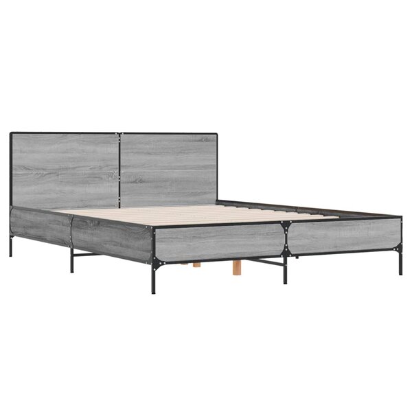 vidaXL Cadre de lit sonoma gris 150x200 cm bois d'ingénierie et métal