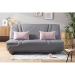 COMFORT BULTEX Banquette clic clac - Tissu Gris + Coussins déco rose - 193 x 9