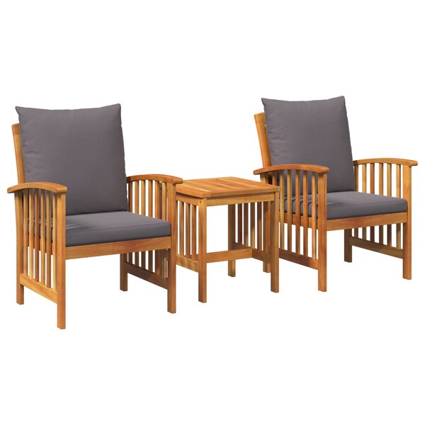 Ensemble de salon de jardin 3 pièces avec coussins en bois d'acacia massif