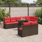 vidaXL Ensemble de canapé de jardin 9 Pièces Marron et rouge polyrotin