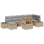 vidaXL Ensemble de salle à manger de jardin 8 pièces avec coussins en poly rotin beige et acacia