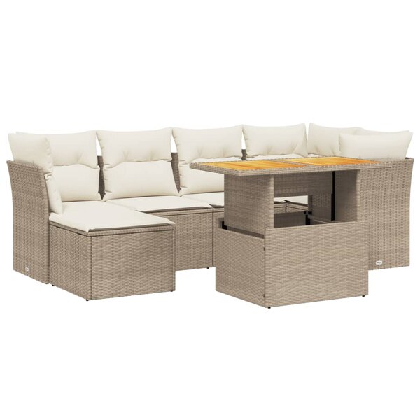vidaXL Salon de jardin avec coussins 7 Pièces beige résine tressée